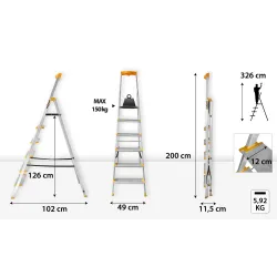 Échelle en aluminium monoplan 6 MARCHES plus larges MAX 150 kg