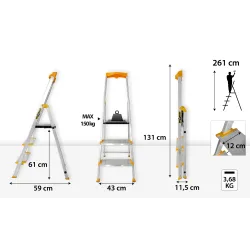 Échelle en aluminium à un seul côté 3 ÉCHELLES PLUS LARGES MAX 150 KG