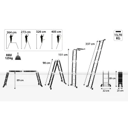 Échelle universelle multifonctionnelle articulée pliable 4x3 marches + PLATEFORME