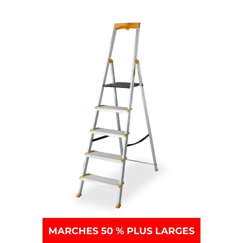 Échelle en aluminium monoplan 5 MARCHES plus larges MAX 150 kg