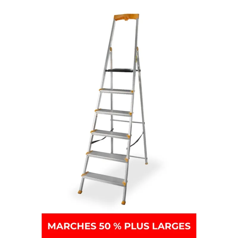 Échelle en aluminium monoplan 6 MARCHES plus larges MAX 150 kg