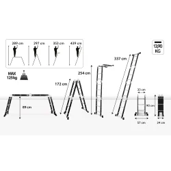 Échelle universelle multifonctionnelle articulée pliable 4x3 marches + PLATEFORME Échelle universelle multifonctionnelle articulée pliable 4x3 marches + PLATEFORME