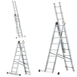 Échelle PRO en aluminium, 3 éléments, 3x8 échelons, capacité de charge 150 kg
