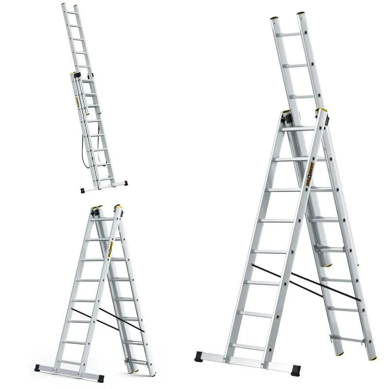 Échelle PRO en aluminium, 3 éléments, 3x8 échelons, capacité de charge 150 kg