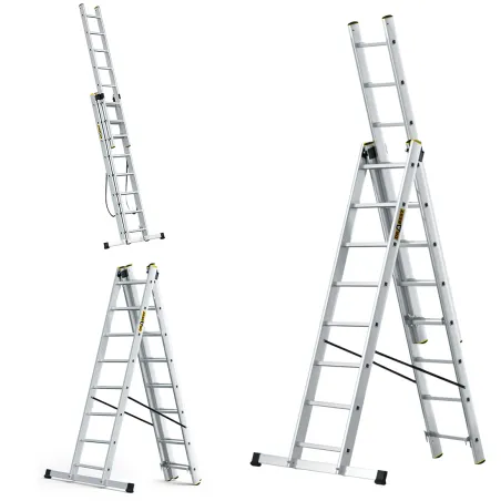 Échelle PRO en aluminium, 3 éléments, 3x8 échelons, capacité de charge 150 kg
