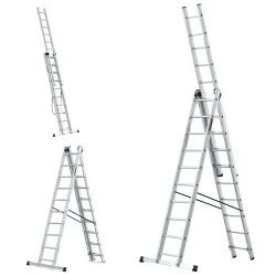 Échelle PRO en aluminium, 3 éléments, 3x10 échelons, capacité de charge 150 kg