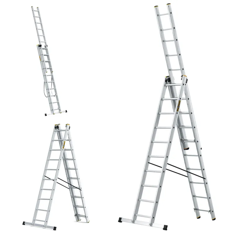 Échelle PRO en aluminium, 3 éléments, 3x10 échelons, capacité de charge 150 kg