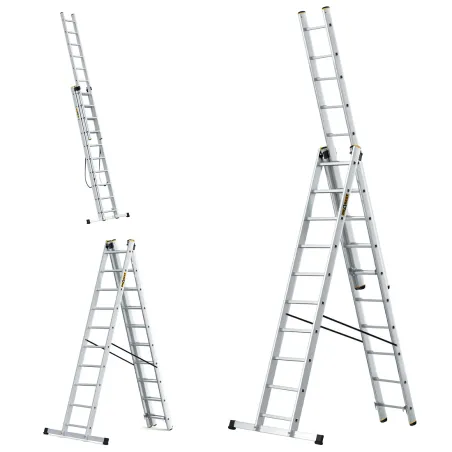 Échelle PRO en aluminium, 3 éléments, 3x10 échelons, capacité de charge 150 kg