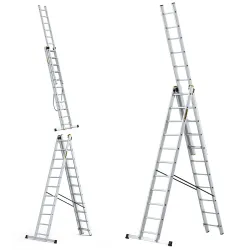 Échelle PRO en aluminium, 3 éléments, 3x11 échelons, capacité de charge 150 kg