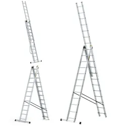 Échelle PRO en aluminium, 3 éléments, 3x12 échelons, capacité de charge 150 kg