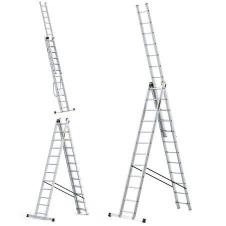 Échelle PRO en aluminium, 3 éléments, 3x12 échelons, capacité de charge 150 kg