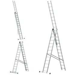 Échelle PRO en aluminium, 3 éléments, 3x13 échelons, capacité de charge 150 kg