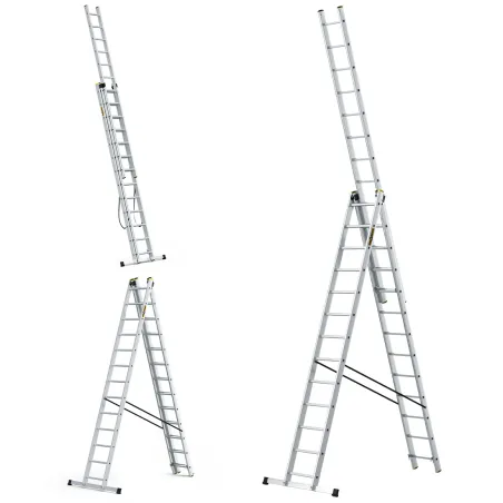 Échelle PRO en aluminium, 3 éléments, 3x13 échelons, capacité de charge 150 kg