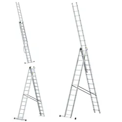 Échelle PRO en aluminium, 3 éléments, 3x14 échelons, capacité de charge 150 kg