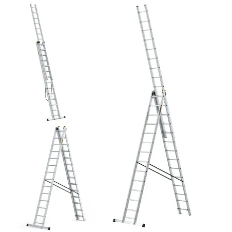 Échelle PRO en aluminium, 3 éléments, 3x14 échelons, capacité de charge 150 kg