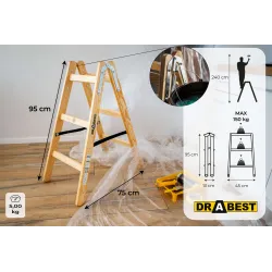 Échelle PRO en bois, 3 marches, capacité de 150 kg, pour la peinture