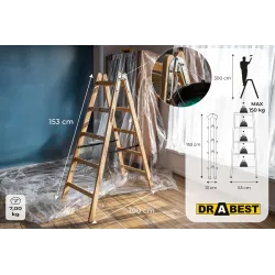 Échelle PRO en bois, 5 marches, capacité de 150 kg, pour travaux de peinture