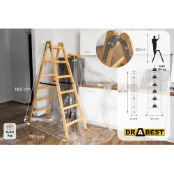 Échelle PRO en bois, 6 marches, capacité de 150 kg, pour travaux de peinture Échelle PRO en bois, 6 marches, capacité de 150 kg, pour travaux de peinture