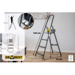 Échelle HOME en acier, 4 marches, 125 kg - NOIRE