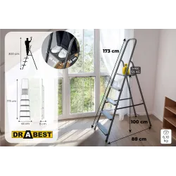 Escabeau HOME en acier, 5 marches, capacité de charge 125 kg