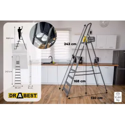 Escabeau HOME en acier, 8 marches, capacité de charge 125 kg