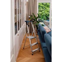 Échelle PRO en aluminium avec plateforme, 3 marches, 150 kg
